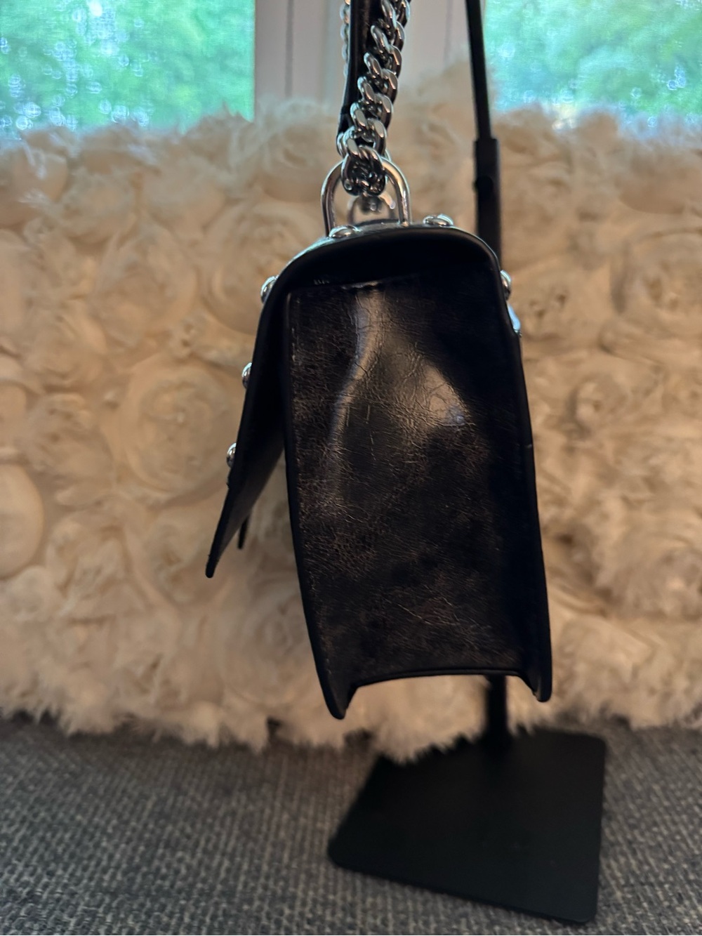 Michael Kors Greenwich Studded Crossbody Shoulder Bag Black Silver Hardware - Picture 4 of 9